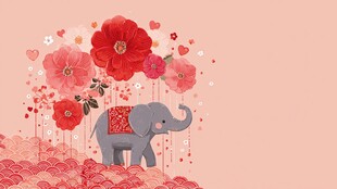 小象漫步于繁花锦簇间