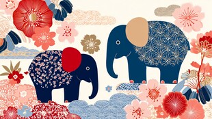 双象花卉图案插画