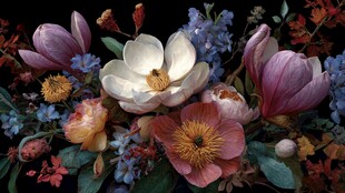 多彩花卉组合静物画