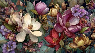 多彩玉兰花卉绚丽绽放