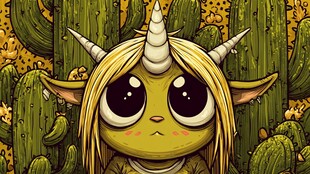 长角绿精灵置身仙人掌丛