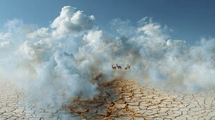 荒漠云涌间的生灵景象