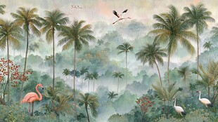 热带雨林中的火烈鸟与鹤