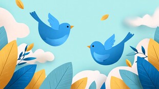 双鸟于清新花丛间飞翔