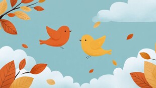 秋日双鸟共舞于蓝天间