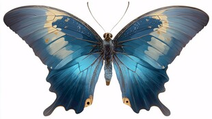 蓝色梦幻蝴蝶展翅姿态