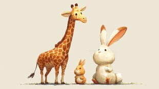 长颈鹿与兔子的温馨同框