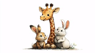 长颈鹿与小兔的温馨时刻