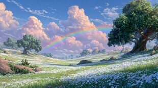 梦幻田园中的绚丽彩虹