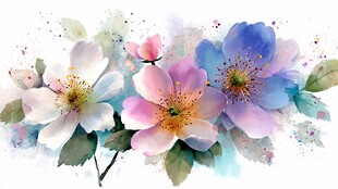 水彩绘梦幻多彩花卉