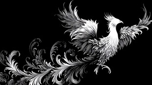 黑白凤凰展翅图案设计