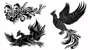 三款精美凤凰纹身图案设计