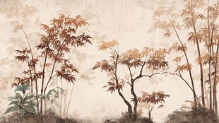 秋景中式竹林树木水墨画