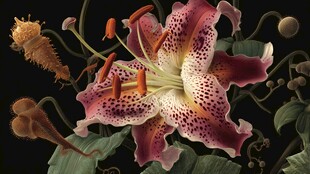 奇幻花卉与奇异生物景象