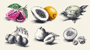 手绘多彩水果集合图