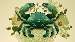 水墨风螃蟹与花卉插画