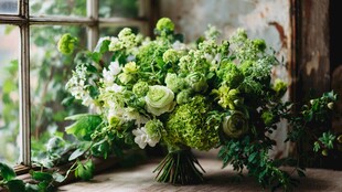 窗边清新绿白系花卉组合