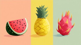 三种缤纷水果插画展示