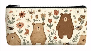 小熊花卉图案可爱笔袋