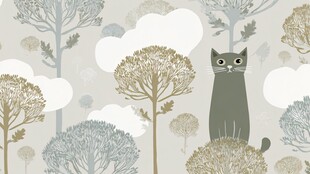 森林中的猫咪梦幻插画