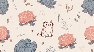 猫咪与花卉的温馨图案