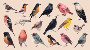 多彩鸟类水彩插画集锦