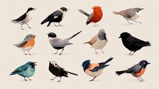 多样姿态的可爱小鸟集合