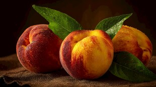 新鲜欲滴的三颗水蜜桃