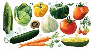 多彩手绘新鲜蔬菜集合