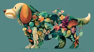 花卉装点的创意狗狗形象