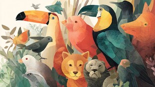 丛林中多彩动物齐聚