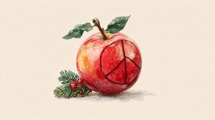 圣诞风带和平标志的红苹果