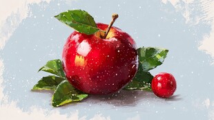 红苹果与绿叶的清新画面