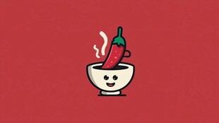 卡通碗中冒热气的红辣椒