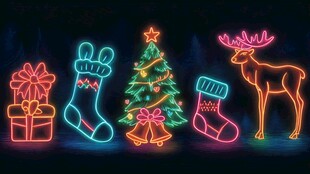 霓虹圣诞元素 绚烂节日氛围