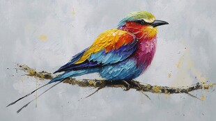 栖息枝头的绚丽多彩小鸟