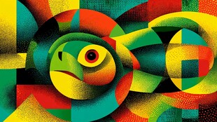 几何风格多彩抽象鱼图案