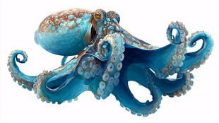 梦幻蓝色章鱼艺术插画