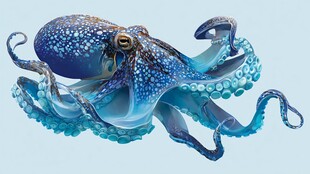 梦幻蓝色章鱼艺术插画