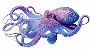 梦幻紫蓝章鱼插画