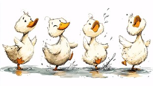 四只萌鸭欢乐戏水