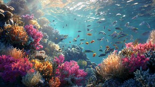 梦幻海底珊瑚与群鱼景观