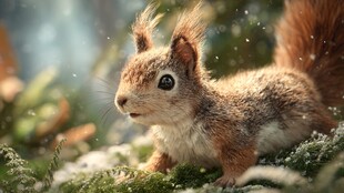 雪地中的可爱松鼠