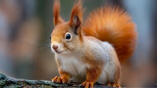 可爱红松鼠立于枝头