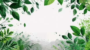 清新绿叶水彩背景图