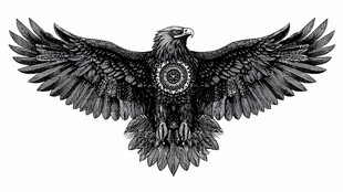 展翅雄鹰黑白艺术插画