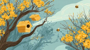 春日繁花间的蜂与鸟舍