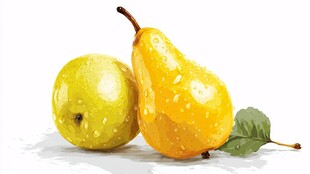 水彩风黄梨与青苹果