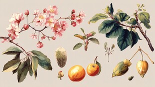 手绘花卉果实植物素材