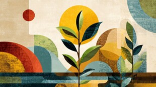 自然几何风植物插画艺术